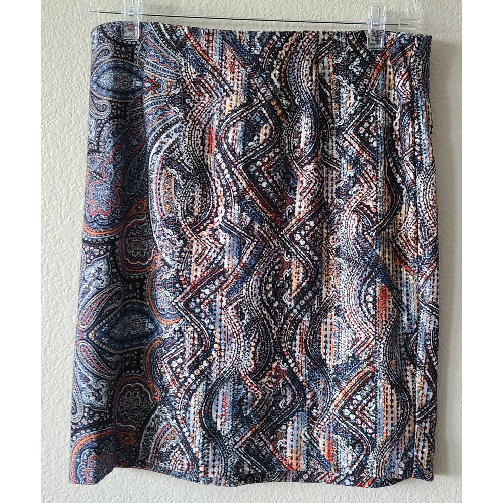 J. Jill Skirt Women Medium Ponte Pencil Paisley Abstract Multicolor Stretch‎